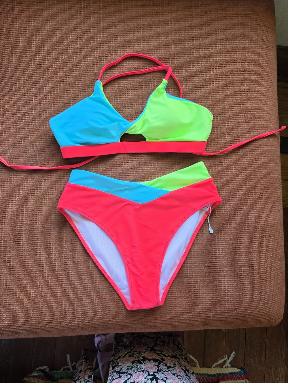 Neon Colorblock High-Waist Bikini Set - Pink, Blue & Lime
